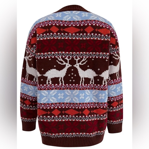 Geometric Round Neck Dropped Shoulder Sweater - Picture 3 of 11